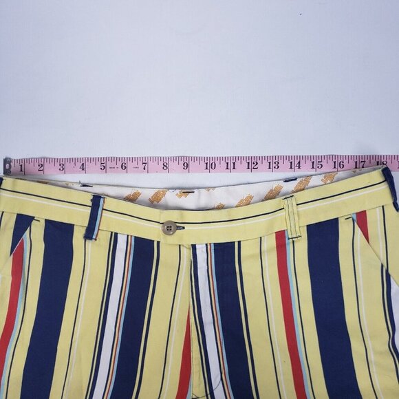 Loudmouth Golf Shorts Men’s Size US 38 Striped Bermuda Golf Blue Yellow … - Picture 7 of 15